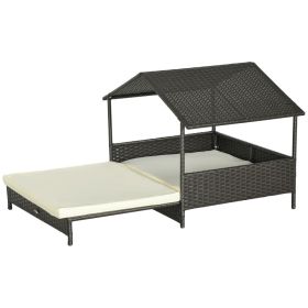 Outdoor Dog Bed Extendable Wicker Dog Bed w/ Waterproof Roof, Soft Cushion, for Small and Medium Dogs, Cream White (Option: Cream White-840x205x690 mm)