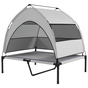 Elevated Dog Bed with Removable Canopy, Portable Outside Raised Pet Cot with Cooling Pad, Storage Bag, 36" x 29.5" x 35" (Option: Light Gray-780x160x110 mm)